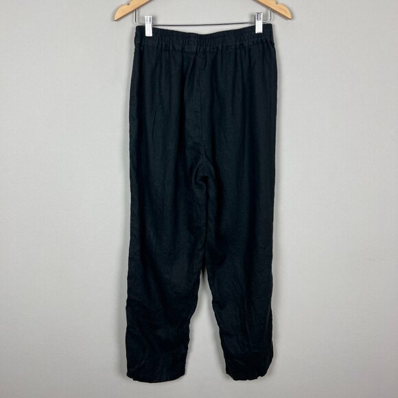 Linen Pants Womens Large Black Lagenlook Minimalist Straight Leg Cropped Stretch - Picture 5 of 15